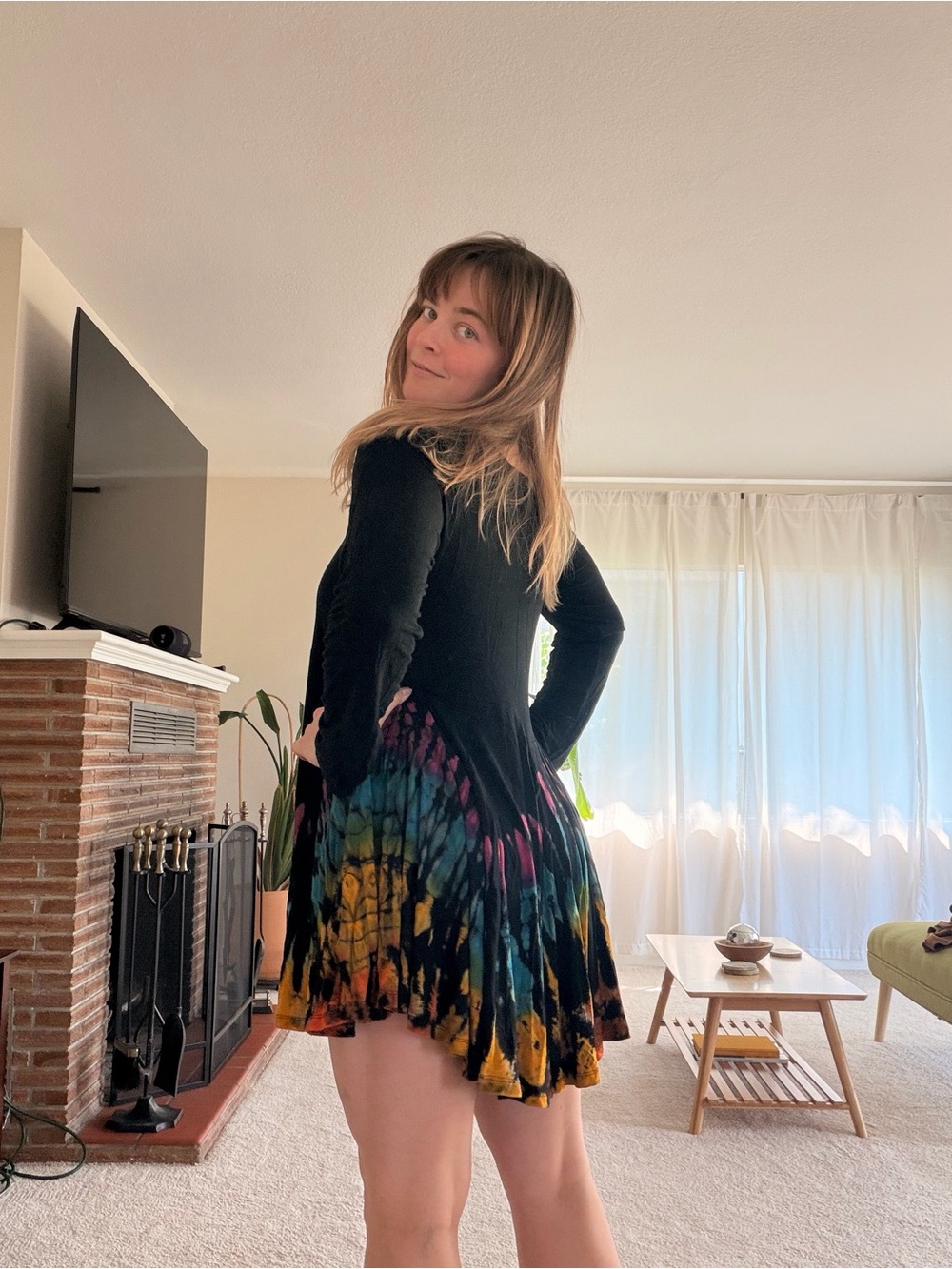 Kathmandu Tie-Dye Hem Long-Sleeve Mini Dress